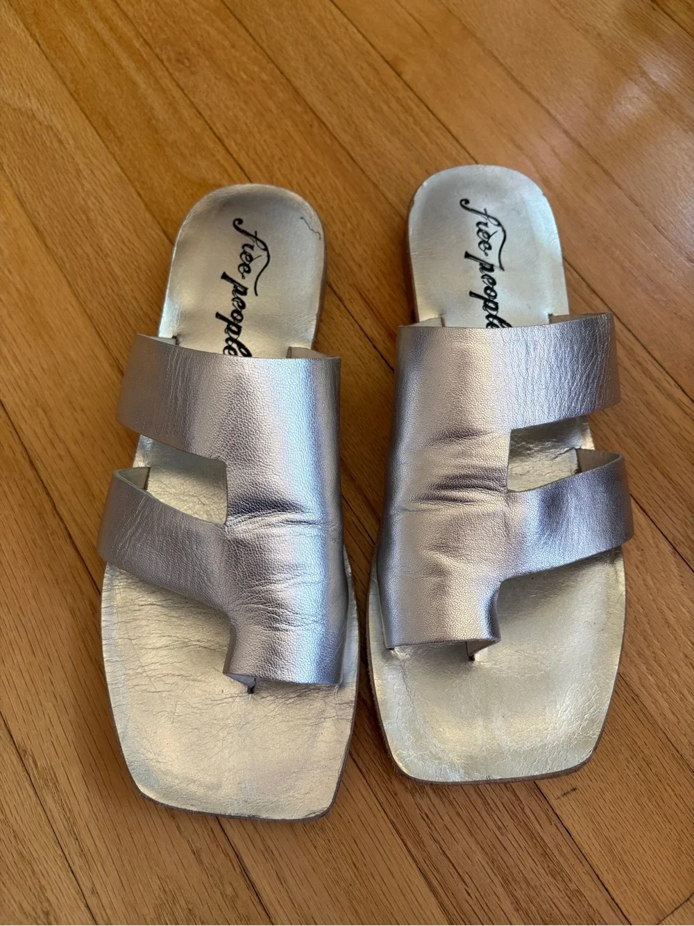 Free People Metallic Silver Slide Sandals